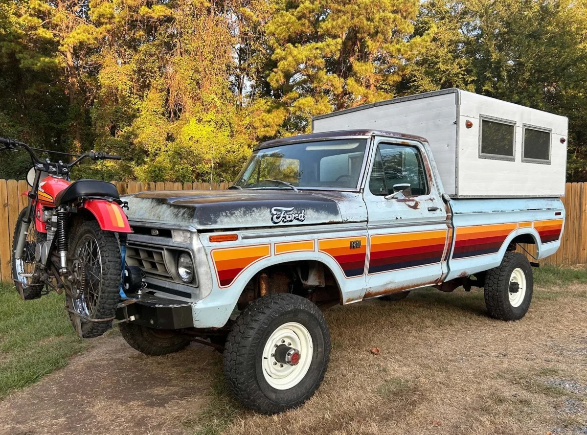 1976 Ford F-250 Highboy Camper Pairs 360 V8 With Honda XL125